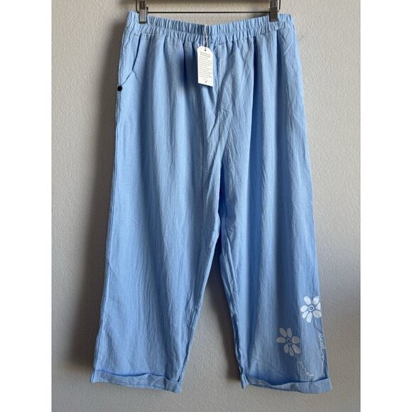Unbranded Women’s Light Blue‎ Elastic Waist Floral Graphic Pants Size XXL NEW - Picture 8 of 10
